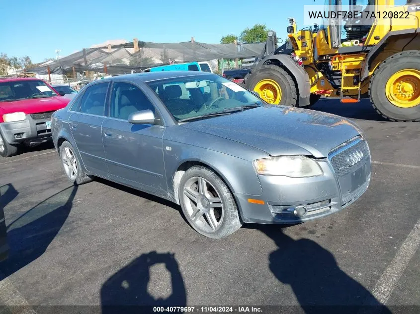 2007 Audi A4 2.0T VIN: WAUDF78E17A120822 Lot: 40779697