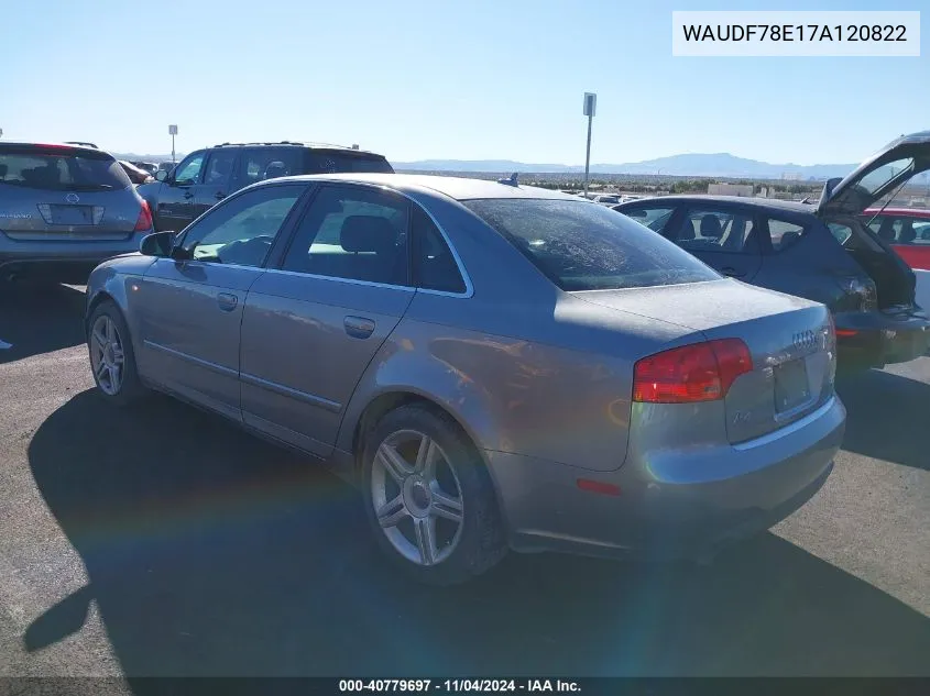 2007 Audi A4 2.0T VIN: WAUDF78E17A120822 Lot: 40779697