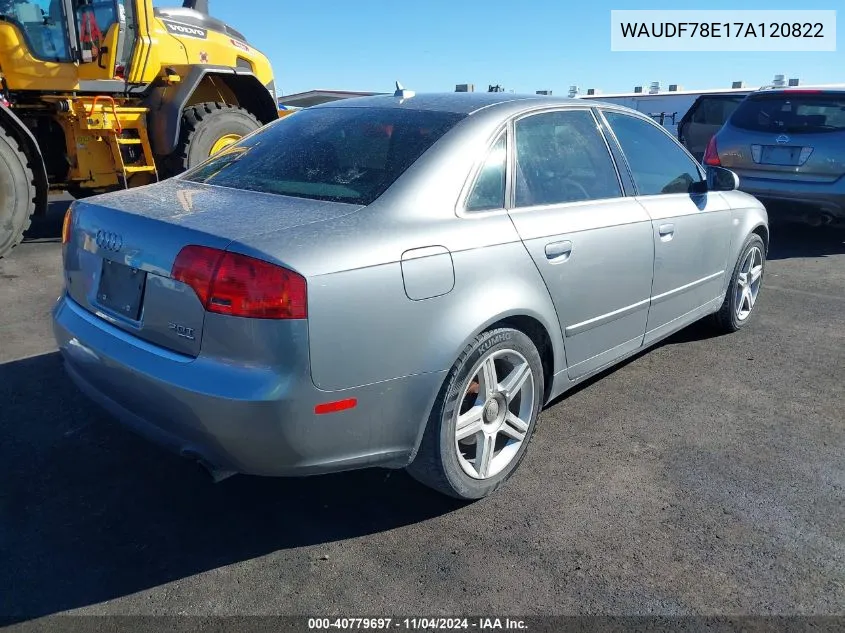 2007 Audi A4 2.0T VIN: WAUDF78E17A120822 Lot: 40779697