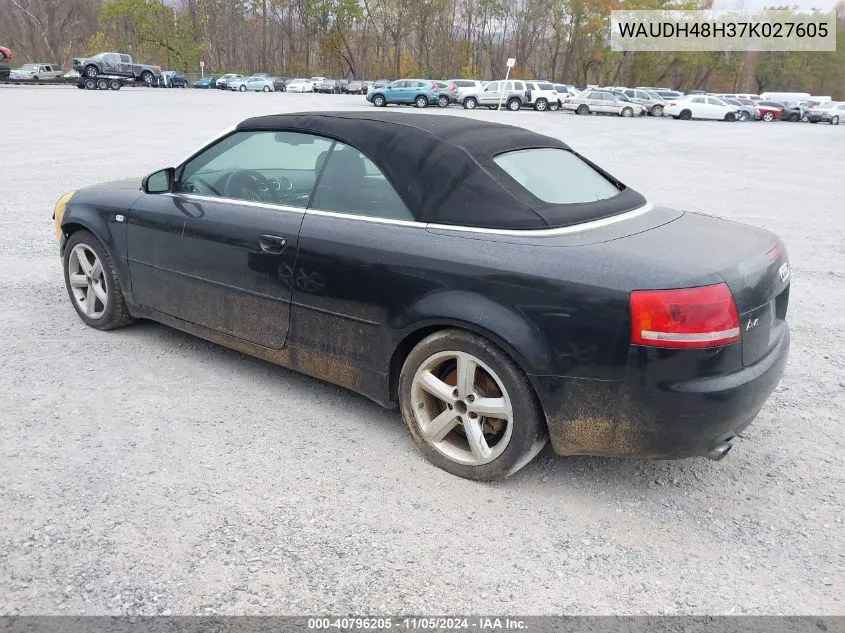 2007 Audi A4 3.2 VIN: WAUDH48H37K027605 Lot: 40796205