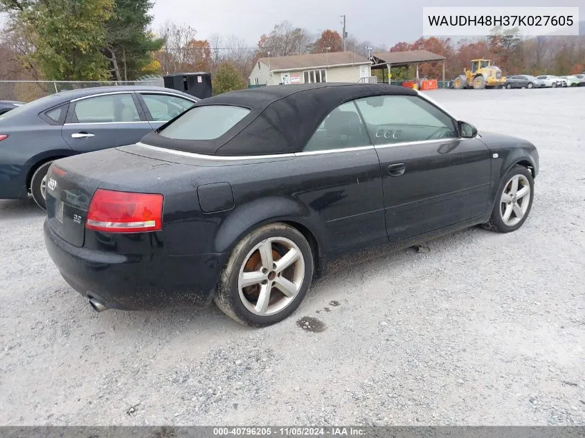 2007 Audi A4 3.2 VIN: WAUDH48H37K027605 Lot: 40796205