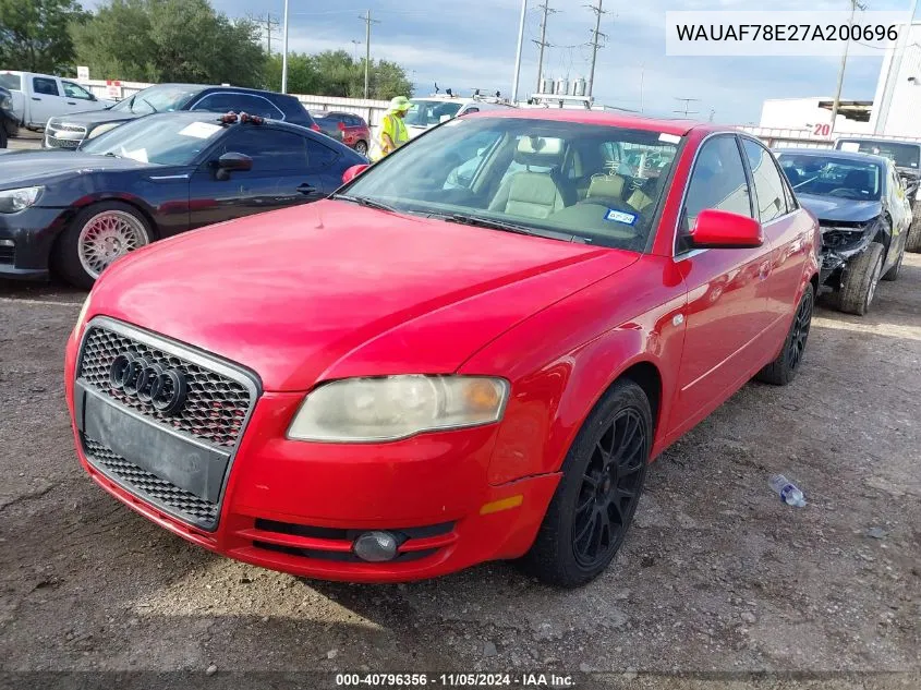 2007 Audi A4 2.0T VIN: WAUAF78E27A200696 Lot: 40796356