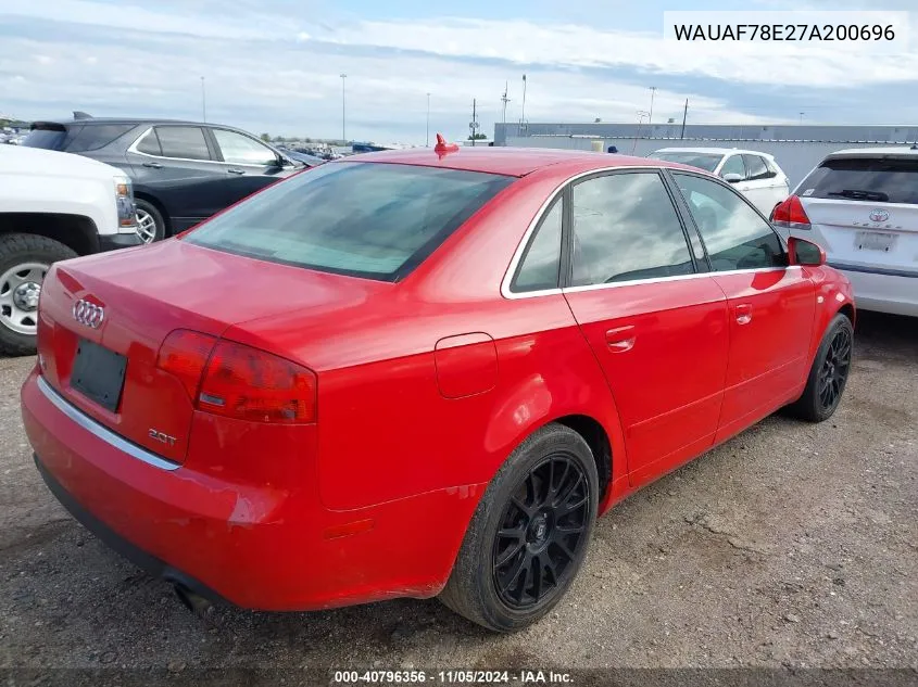 2007 Audi A4 2.0T VIN: WAUAF78E27A200696 Lot: 40796356