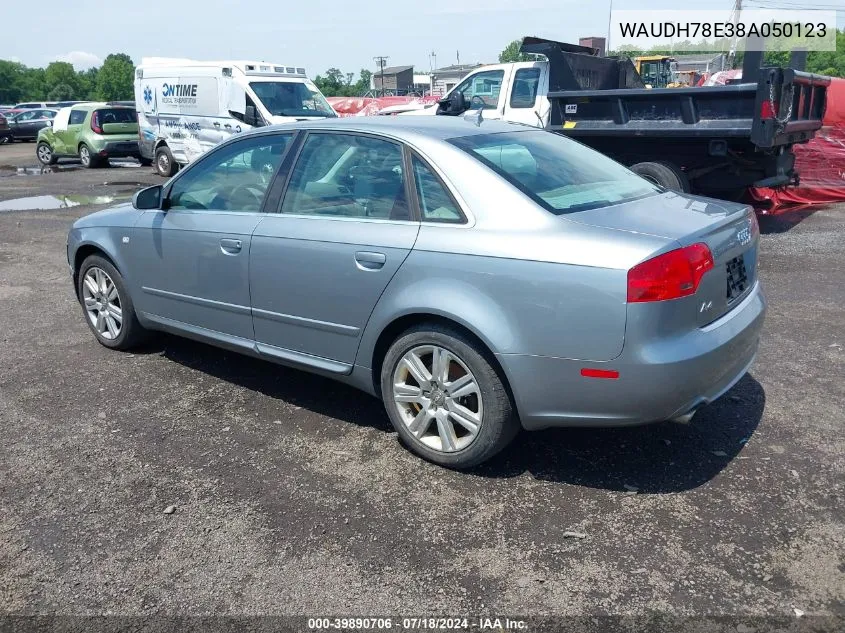 2008 Audi A4 3.2 VIN: WAUDH78E38A050123 Lot: 39890706