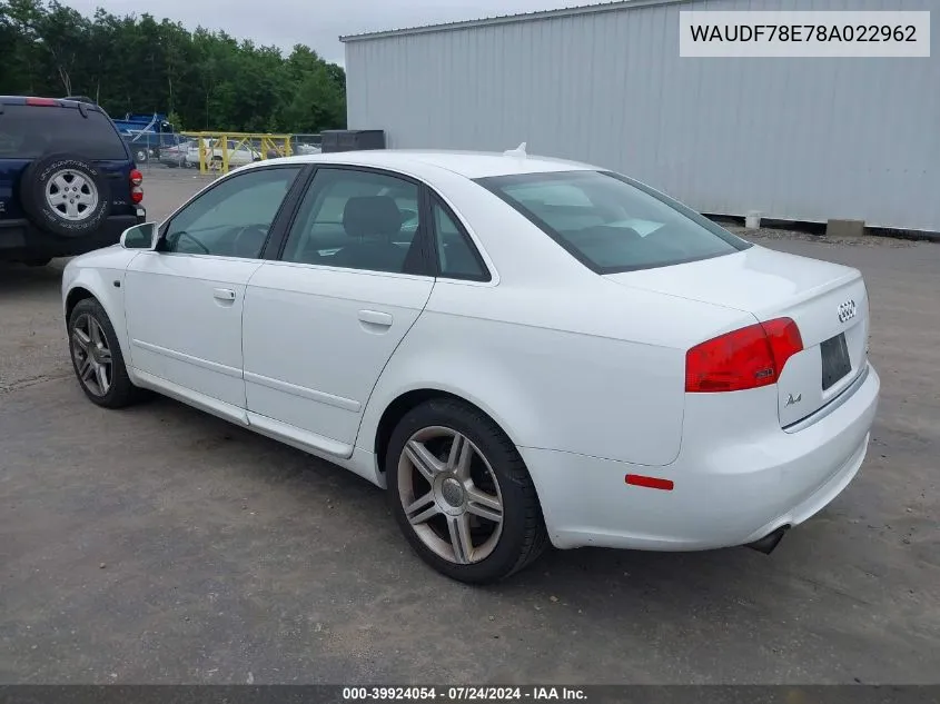 2008 Audi A4 2.0T/2.0T Special Edition VIN: WAUDF78E78A022962 Lot: 39924054