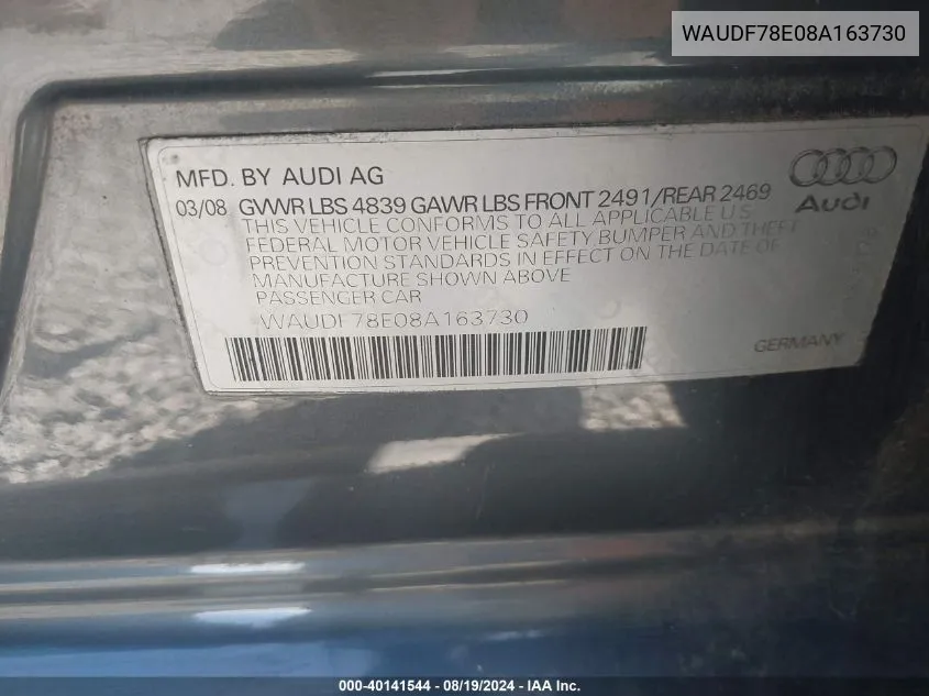 WAUDF78E08A163730 2008 Audi A4 2.0T/2.0T Special Edition