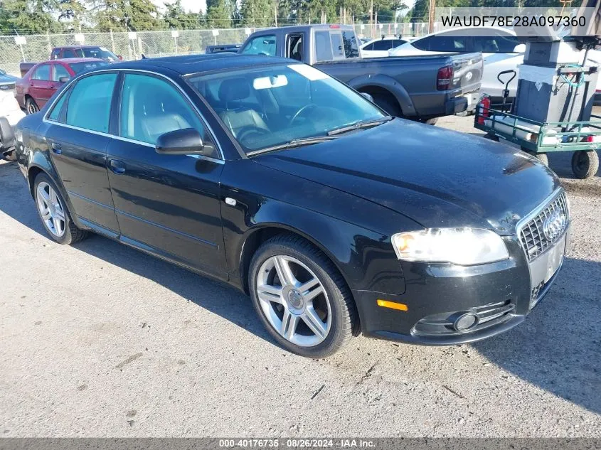 2008 Audi A4 2.0T VIN: WAUDF78E28A097360 Lot: 40176735