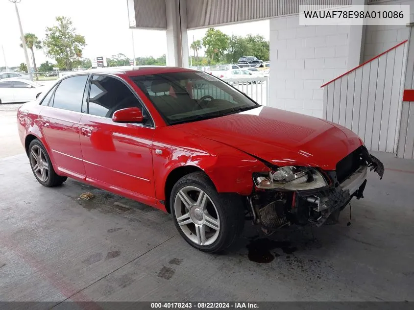 WAUAF78E98A010086 2008 Audi A4 2.0T