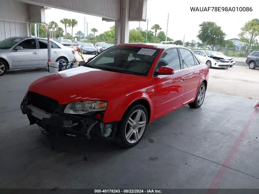 WAUAF78E98A010086 2008 Audi A4 2.0T