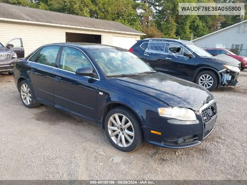 2008 Audi A4 2.0T VIN: WAUDF78E38A055800 Lot: 40185166