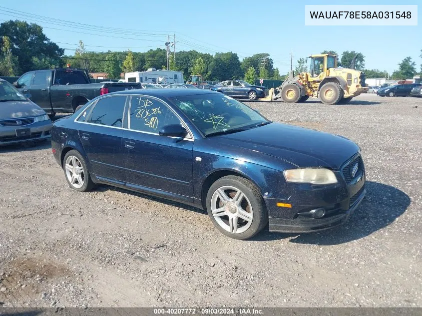 2008 Audi A4 2.0T VIN: WAUAF78E58A031548 Lot: 40207772