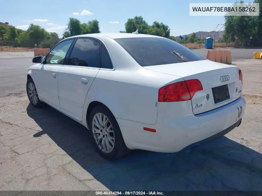 2008 Audi A4 2.0T/2.0T Special Edition VIN: WAUAF78E88A158262 Lot: 40374294