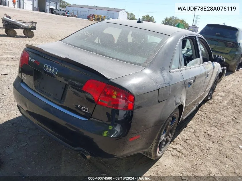 2008 Audi A4 2.0T/2.0T Special Edition VIN: WAUDF78E28A076119 Lot: 40374500