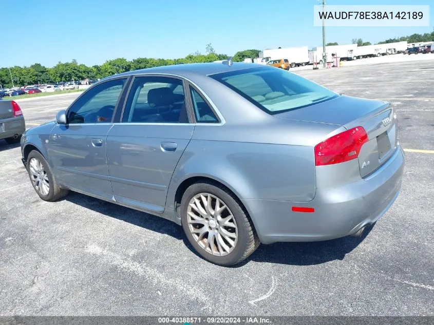 2008 Audi A4 2.0T/2.0T Special Edition VIN: WAUDF78E38A142189 Lot: 40388571