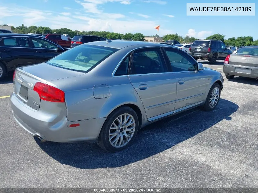 2008 Audi A4 2.0T/2.0T Special Edition VIN: WAUDF78E38A142189 Lot: 40388571