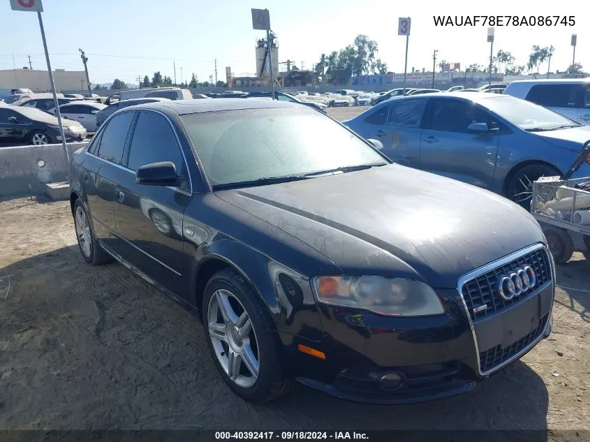 2008 Audi A4 2.0T VIN: WAUAF78E78A086745 Lot: 40392417