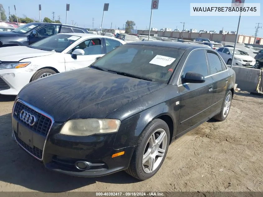 2008 Audi A4 2.0T VIN: WAUAF78E78A086745 Lot: 40392417