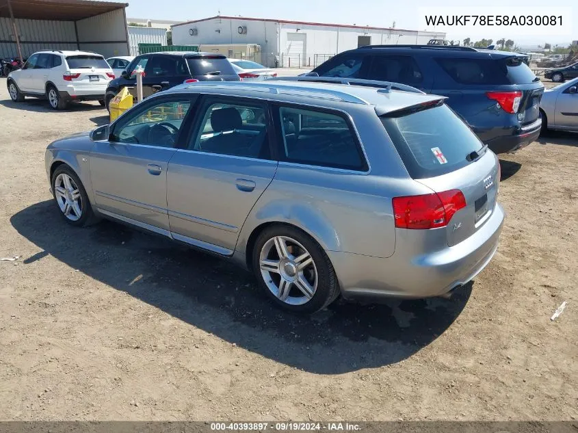 2008 Audi A4 2.0T/2.0T Avant Special Edition VIN: WAUKF78E58A030081 Lot: 40393897