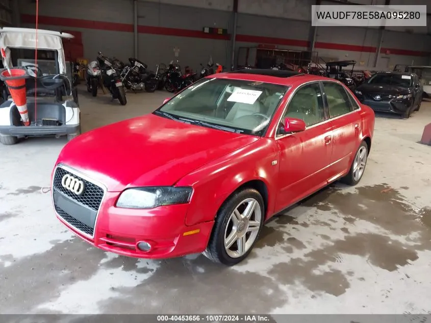 2008 Audi A4 2.0T Quattro VIN: WAUDF78E58A095280 Lot: 40453656