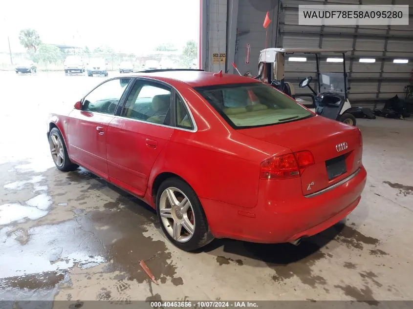 2008 Audi A4 2.0T Quattro VIN: WAUDF78E58A095280 Lot: 40453656