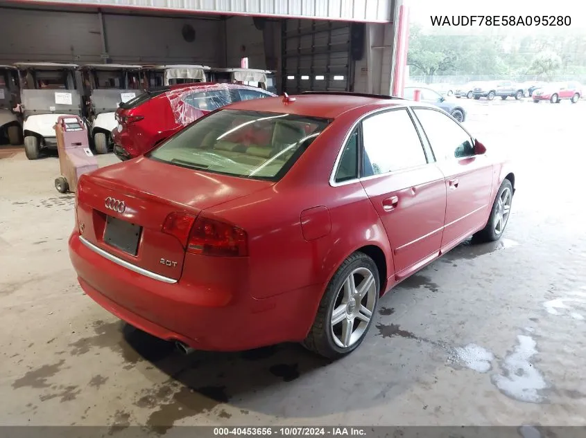 2008 Audi A4 2.0T Quattro VIN: WAUDF78E58A095280 Lot: 40453656