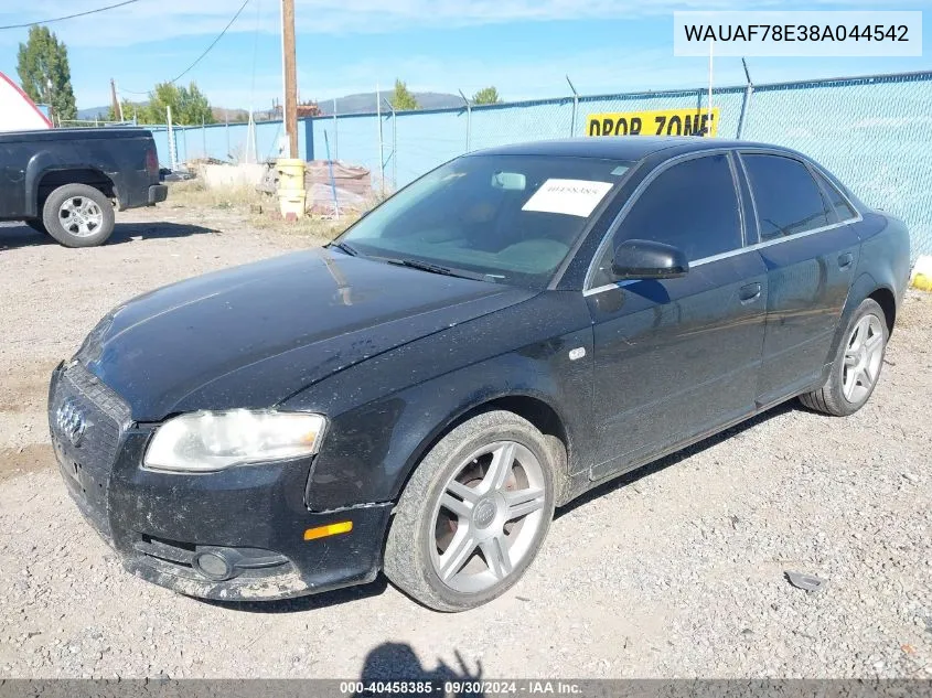 2008 Audi A4 2.0T VIN: WAUAF78E38A044542 Lot: 40458385