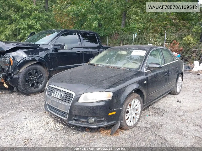 2008 Audi A4 2.0T/2.0T Special Edition VIN: WAUAF78E78A139542 Lot: 40479739