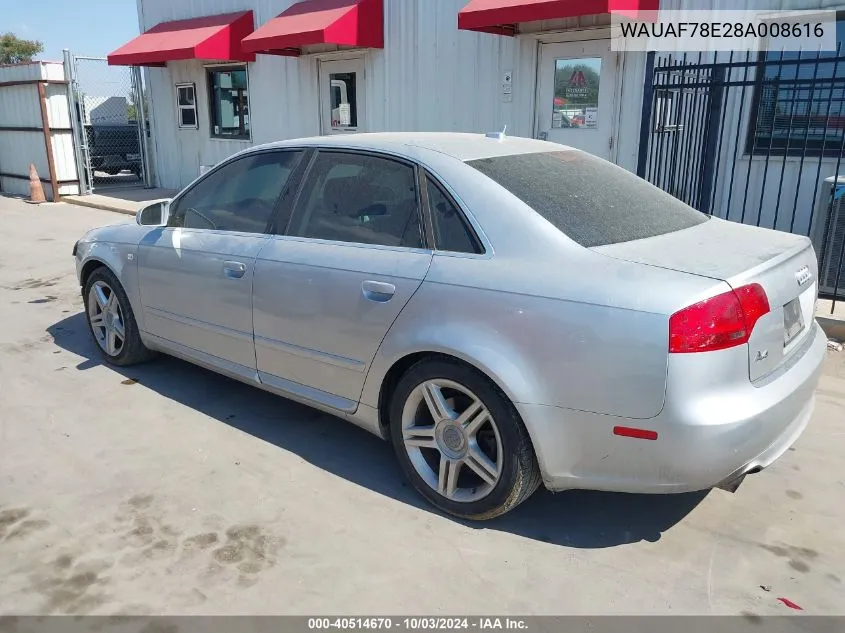 2008 Audi A4 2.0T VIN: WAUAF78E28A008616 Lot: 40514670