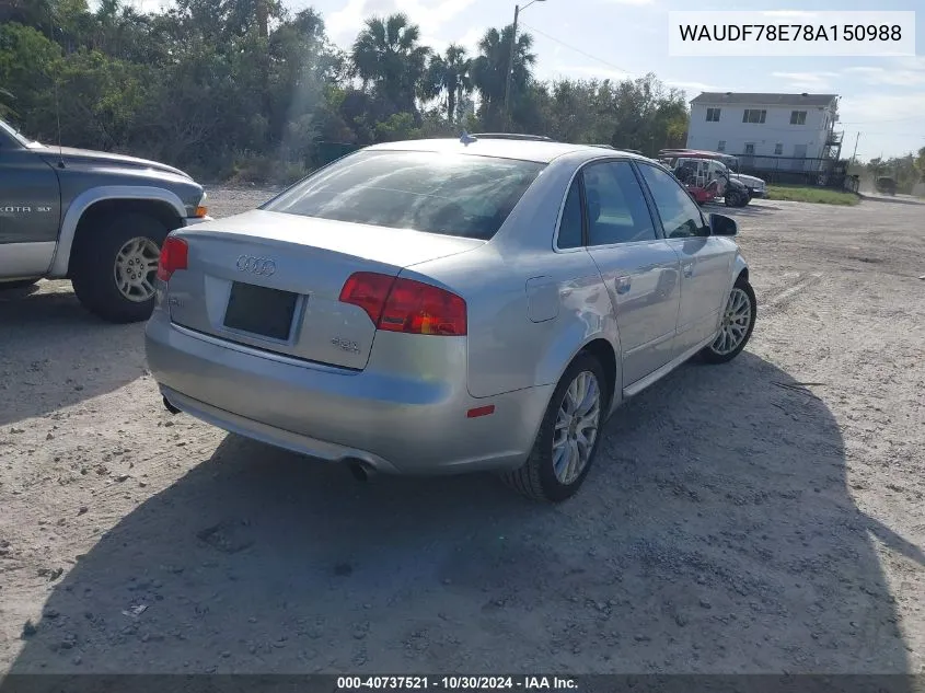 2008 Audi A4 2.0T/2.0T Special Edition VIN: WAUDF78E78A150988 Lot: 40737521