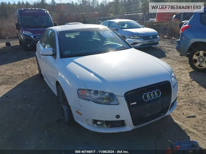 2008 Audi A4 2.0T VIN: WAUEF78E58A081593 Lot: 40746817