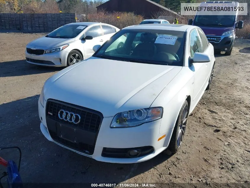 2008 Audi A4 2.0T VIN: WAUEF78E58A081593 Lot: 40746817