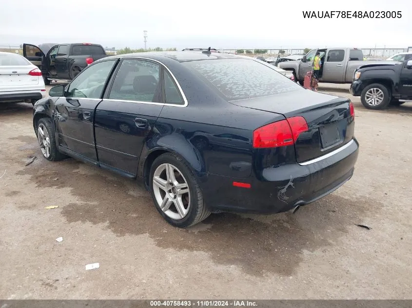 2008 Audi A4 2.0T VIN: WAUAF78E48A023005 Lot: 40758493