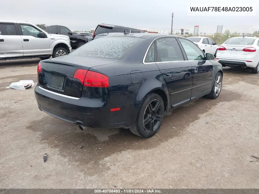 2008 Audi A4 2.0T VIN: WAUAF78E48A023005 Lot: 40758493