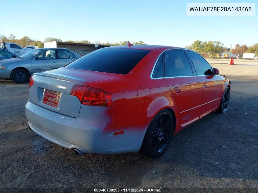 2008 Audi A4 2.0T/2.0T Special Edition VIN: WAUAF78E28A143465 Lot: 40780293