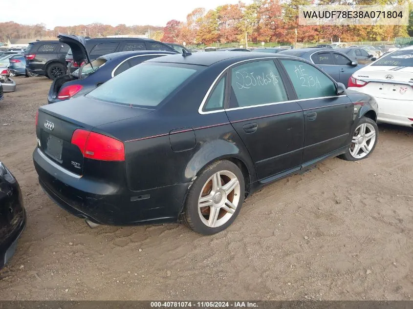 2008 Audi A4 2.0T/2.0T Special Edition VIN: WAUDF78E38A071804 Lot: 40781074