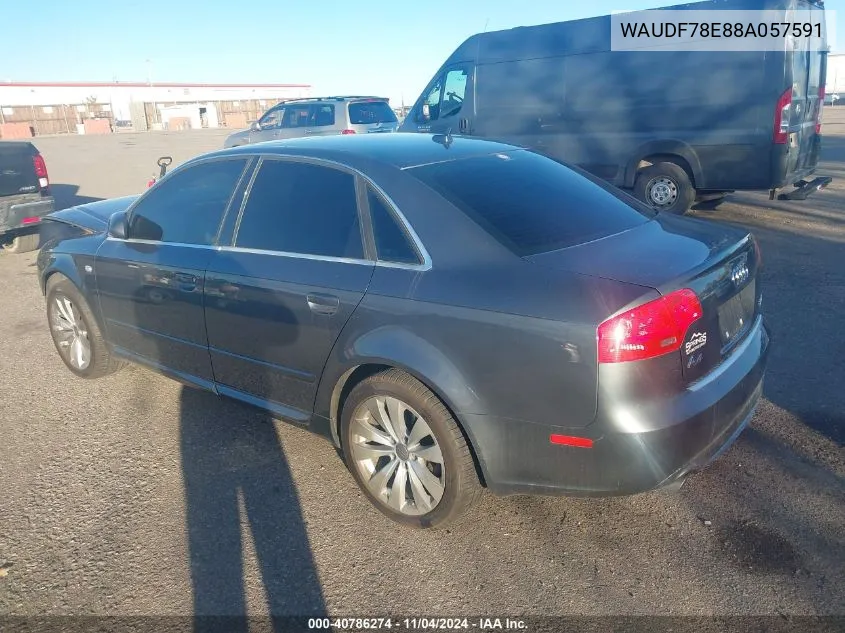 2008 Audi A4 2.0T VIN: WAUDF78E88A057591 Lot: 40786274