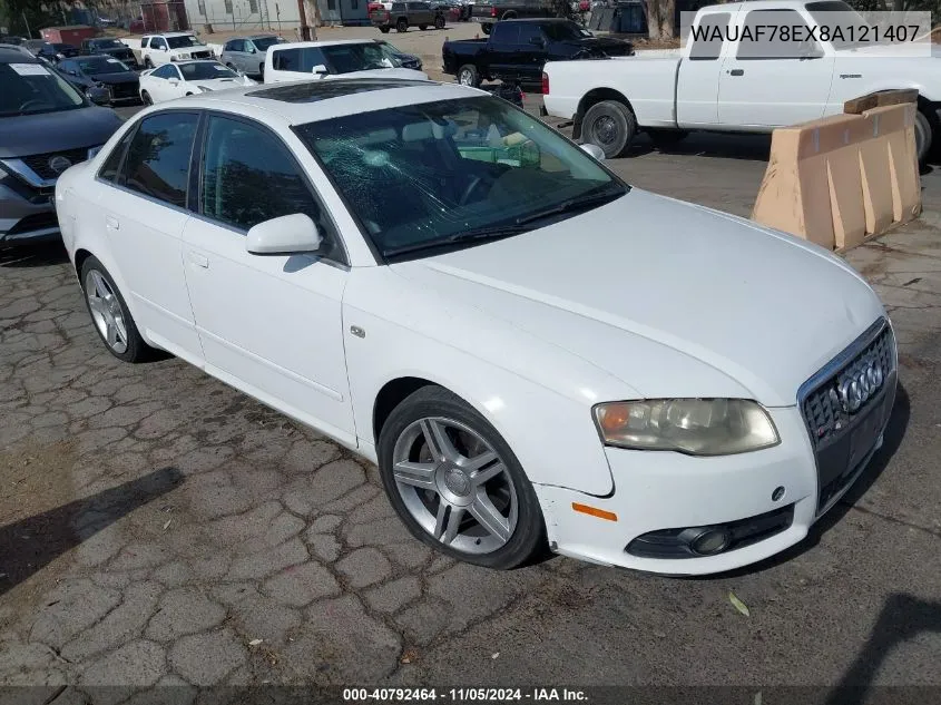 2008 Audi A4 2.0T VIN: WAUAF78EX8A121407 Lot: 40792464