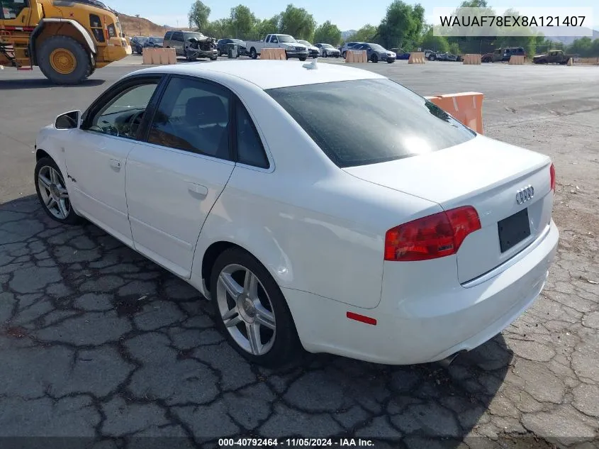 2008 Audi A4 2.0T VIN: WAUAF78EX8A121407 Lot: 40792464