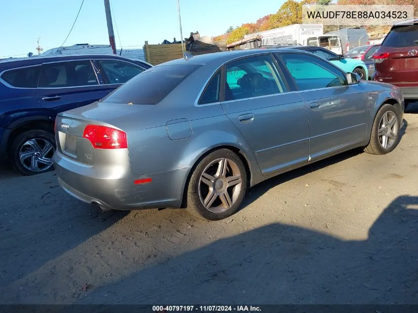 2008 Audi A4 2.0T VIN: WAUDF78E88A034523 Lot: 40797197