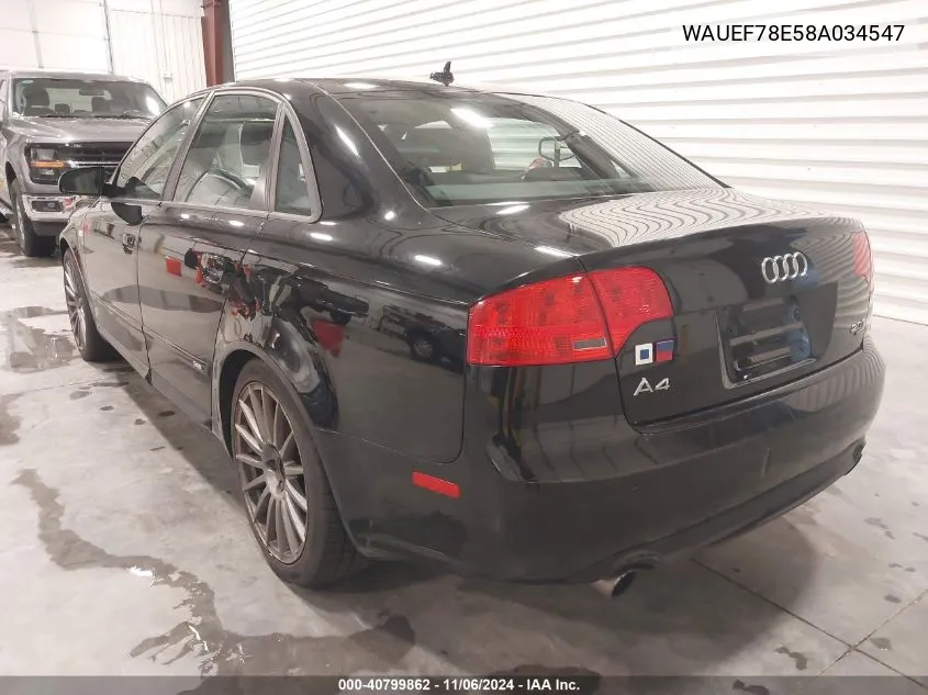 2008 Audi A4 2.0T VIN: WAUEF78E58A034547 Lot: 40799862