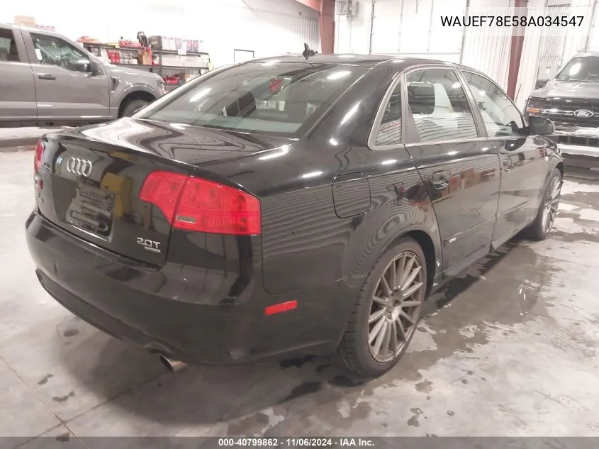 2008 Audi A4 2.0T VIN: WAUEF78E58A034547 Lot: 40799862