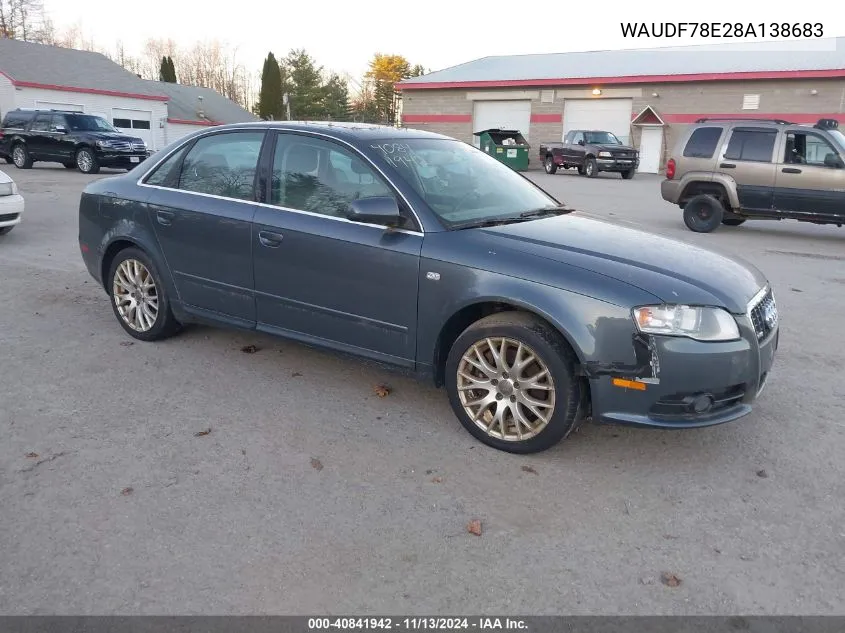 2008 Audi A4 2.0T/2.0T Special Edition VIN: WAUDF78E28A138683 Lot: 40841942