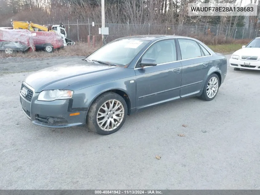 2008 Audi A4 2.0T/2.0T Special Edition VIN: WAUDF78E28A138683 Lot: 40841942