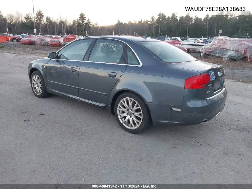 2008 Audi A4 2.0T/2.0T Special Edition VIN: WAUDF78E28A138683 Lot: 40841942