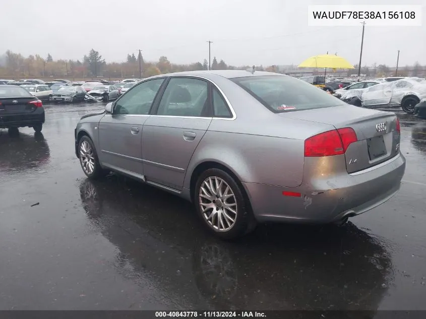 2008 Audi A4 2.0T/2.0T Special Edition VIN: WAUDF78E38A156108 Lot: 40843778