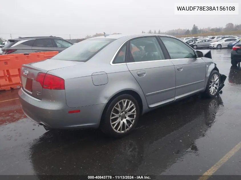 2008 Audi A4 2.0T/2.0T Special Edition VIN: WAUDF78E38A156108 Lot: 40843778