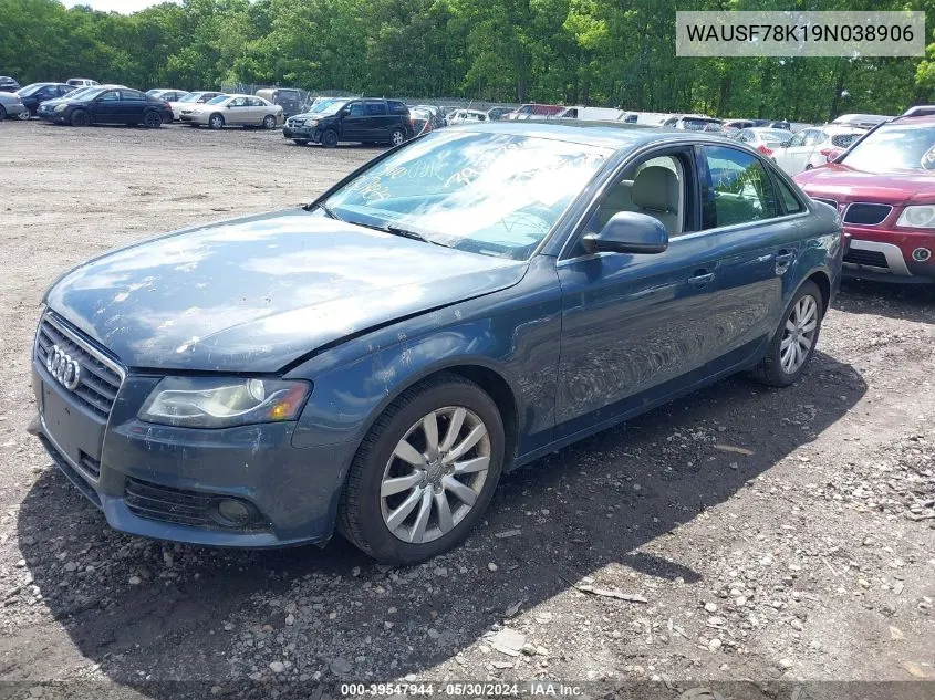 WAUSF78K19N038906 2009 Audi A4 2.0T Premium