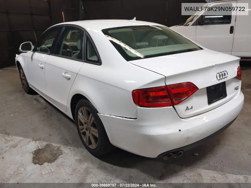 WAULF78K29N059722 2009 Audi A4 2.0T Premium