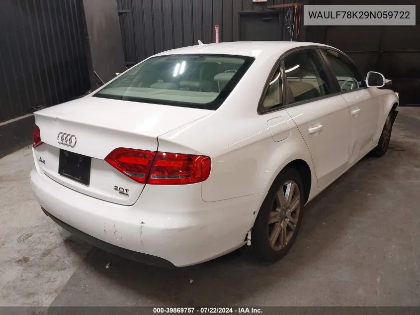 2009 Audi A4 2.0T Premium VIN: WAULF78K29N059722 Lot: 39869757