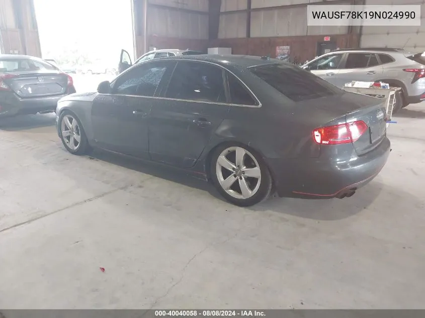 2009 Audi A4 2.0T Premium VIN: WAUSF78K19N024990 Lot: 40040058